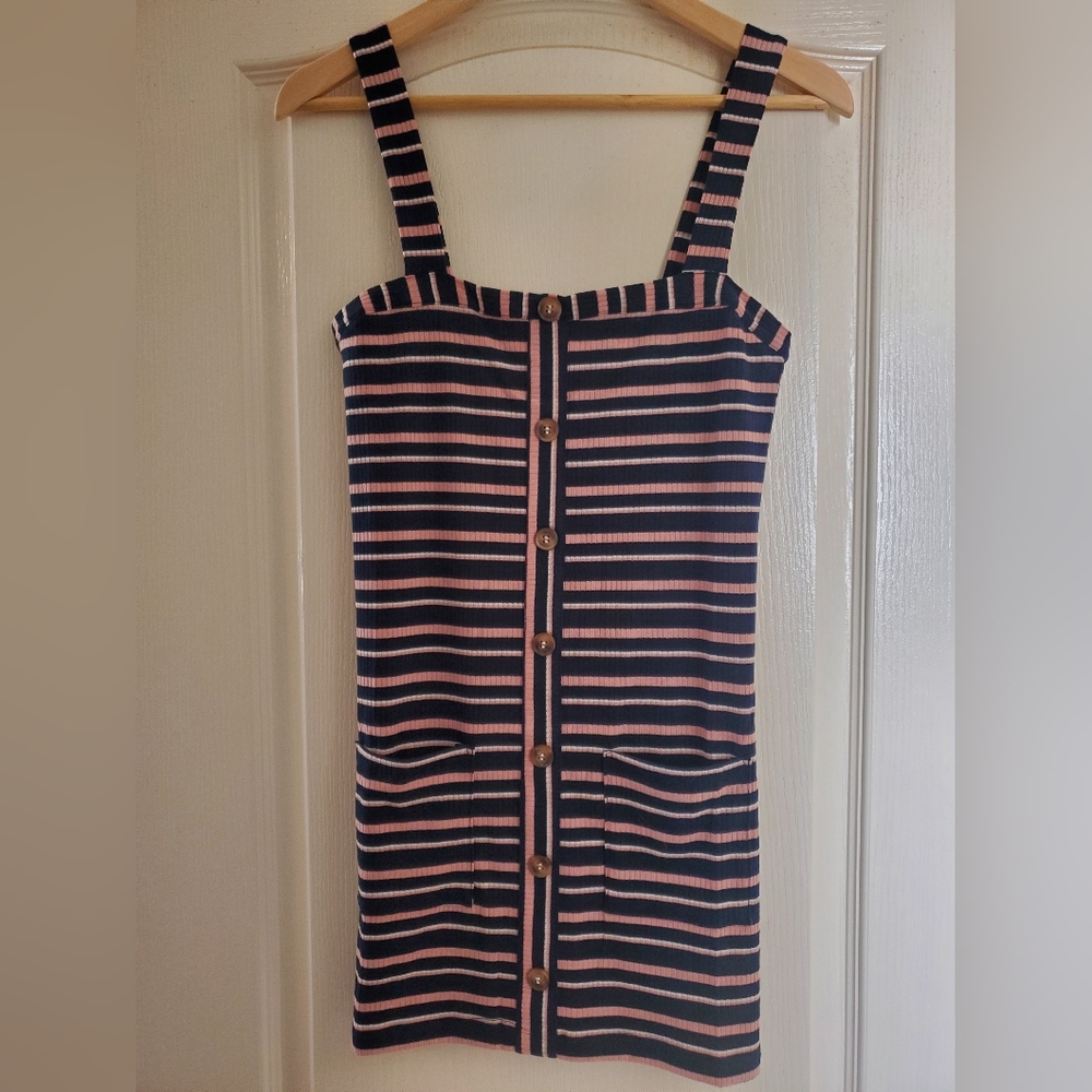 Olivaceous Navy and Pink Striped Tank Dress NWT M